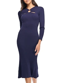 Aston Rib-Knit Cut-Out Crewneck Midi-Dress