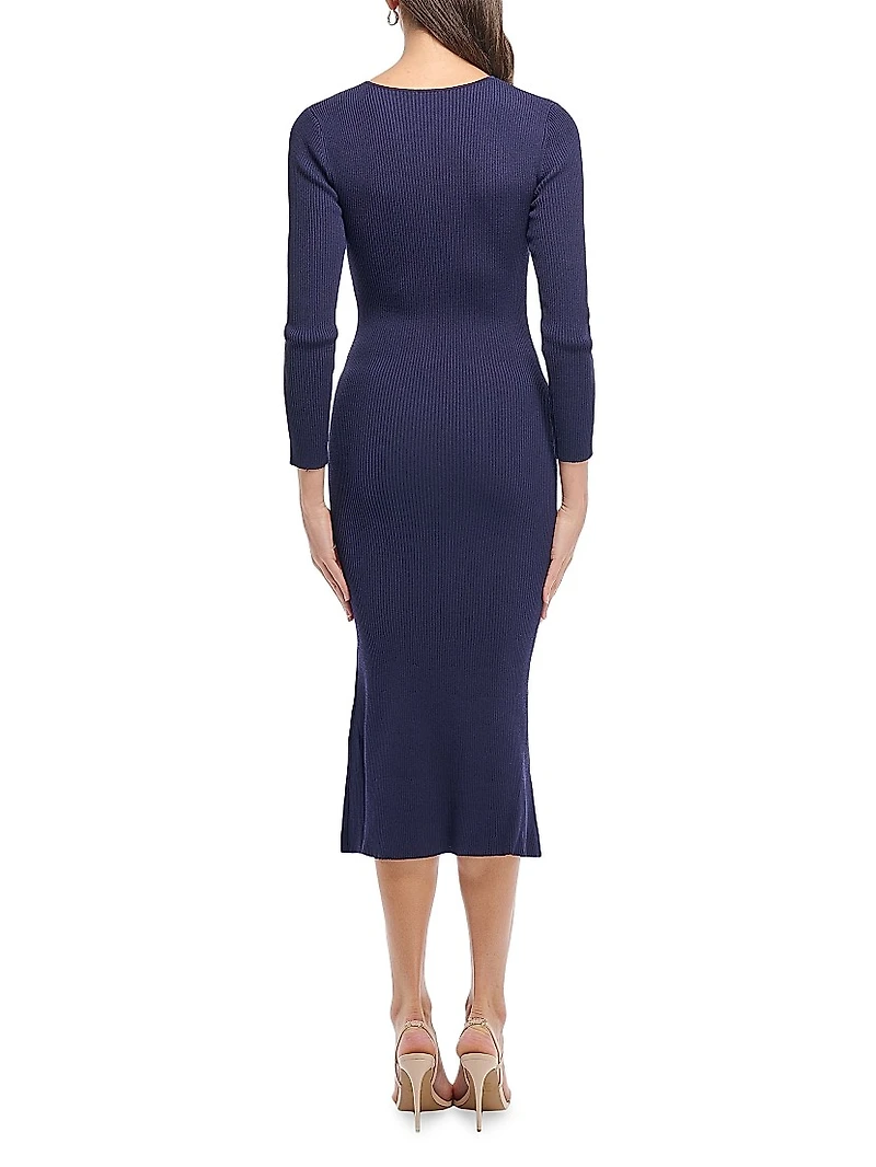 Aston Rib-Knit Cut-Out Crewneck Midi-Dress