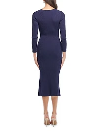 Aston Rib-Knit Cut-Out Crewneck Midi-Dress