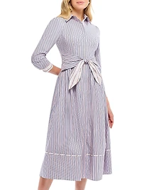 Clarice Striped Cotton Midi-Dress