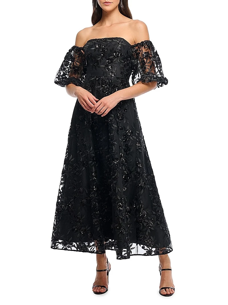 Marcus Sequined Floral Evening Dress