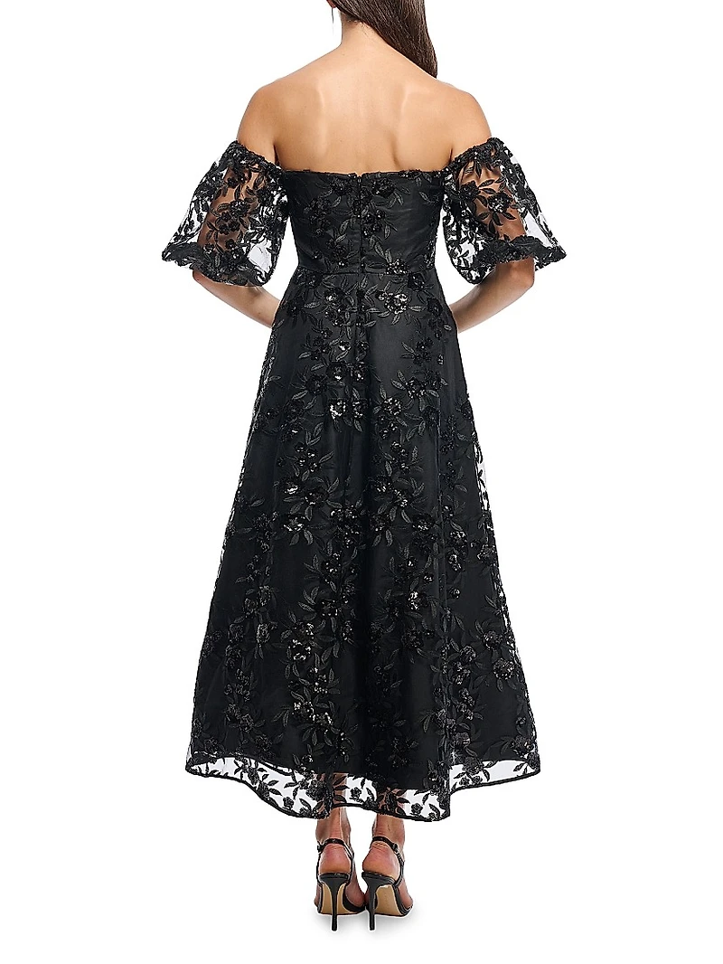 Marcus Sequined Floral Evening Dress