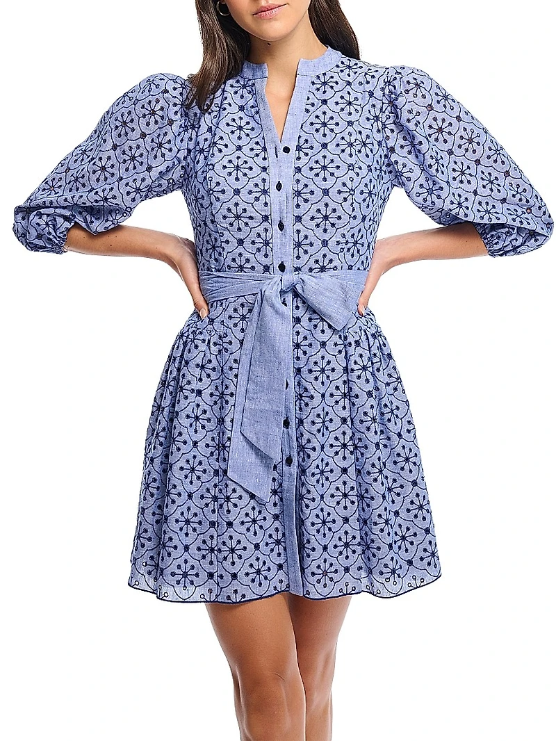 Rainey Linen & Cotton Tie-Waist Minidress