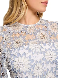 Adaya Lace Puff-Sleeve Scallop-Hem Midi-Dress