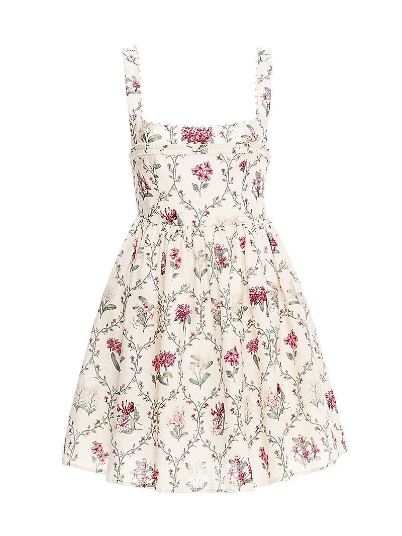 Barbara Orquidea Embellished Linen Minidress