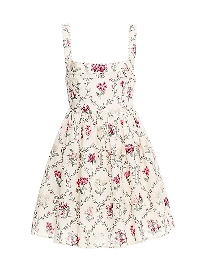 Barbara Orquidea Embellished Linen Minidress