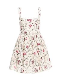 Barbara Orquidea Embellished Linen Minidress