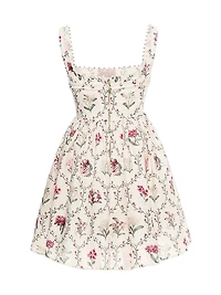 Barbara Orquidea Embellished Linen Minidress