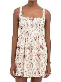 Barbara Orquidea Embellished Linen Minidress