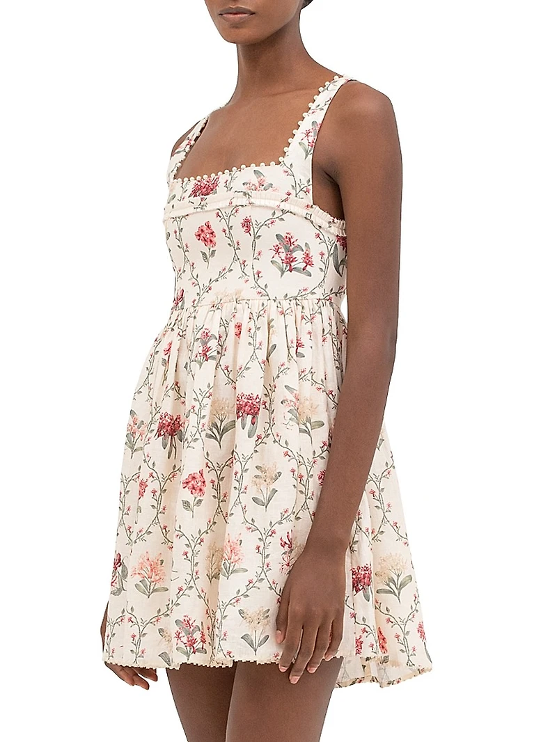 Barbara Orquidea Embellished Linen Minidress