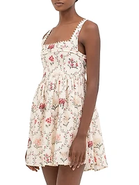 Barbara Orquidea Embellished Linen Minidress