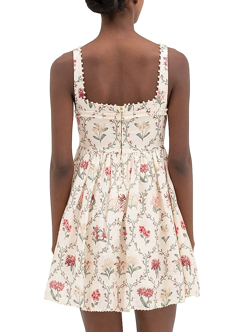 Barbara Orquidea Embellished Linen Minidress