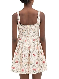 Barbara Orquidea Embellished Linen Minidress