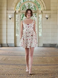Barbara Orquidea Embellished Linen Minidress