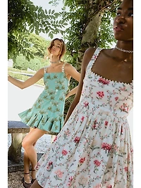 Barbara Orquidea Embellished Linen Minidress