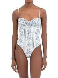 Ébano Bougainvillea Sweetheart Neck One-Piece Swimsuit