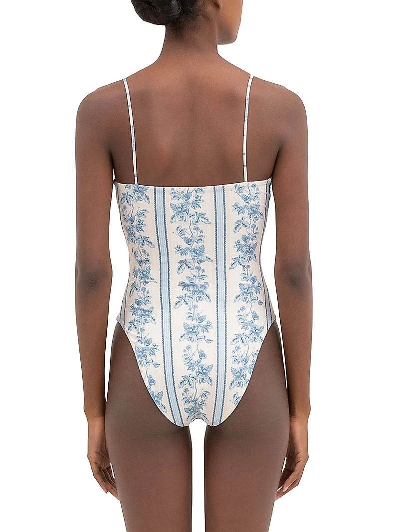 Ébano Bougainvillea Sweetheart Neck One-Piece Swimsuit