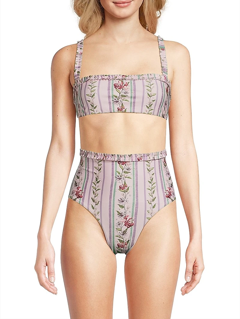 Olmo Floral Stripe Bikini Top