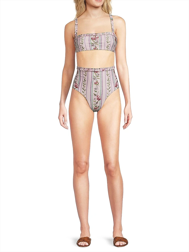 Olmo Floral Stripe Bikini Top