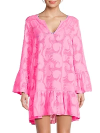 Shenzi Clip-Jacquard Flounce Cover-Up Minidress