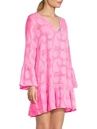 Shenzi Clip-Jacquard Flounce Cover-Up Minidress