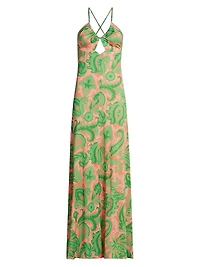 Printed Jersey Keyhole Halter Maxi Dress