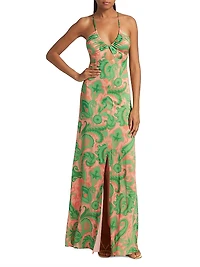 Printed Jersey Keyhole Halter Maxi Dress