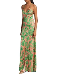 Printed Jersey Keyhole Halter Maxi Dress
