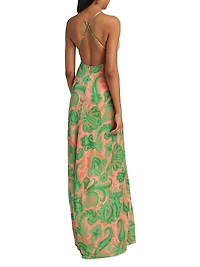 Printed Jersey Keyhole Halter Maxi Dress
