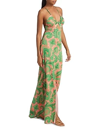 Printed Jersey Keyhole Halter Maxi Dress