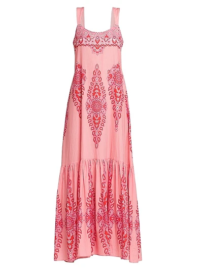 Medallion Cotton-Silk Tank Maxi Dress