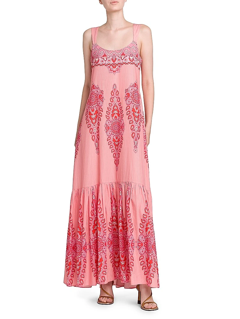 Medallion Cotton-Silk Tank Maxi Dress