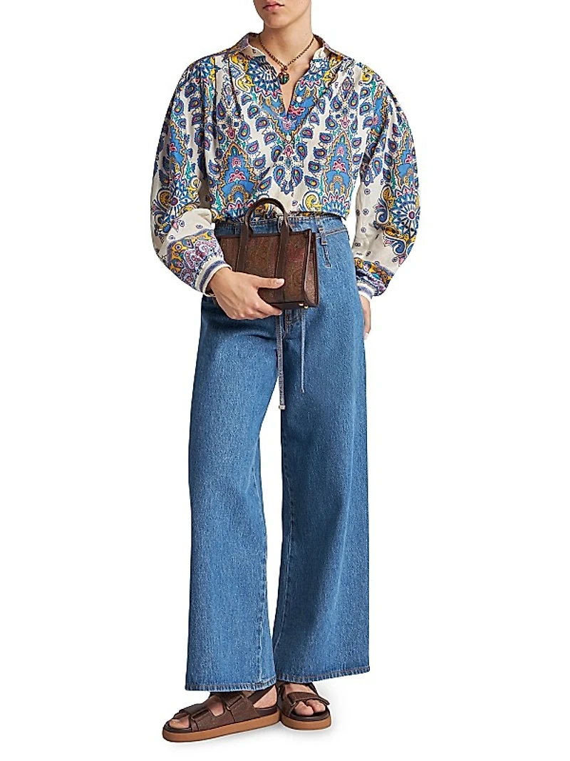 Drawstring Wide-Leg Jeans