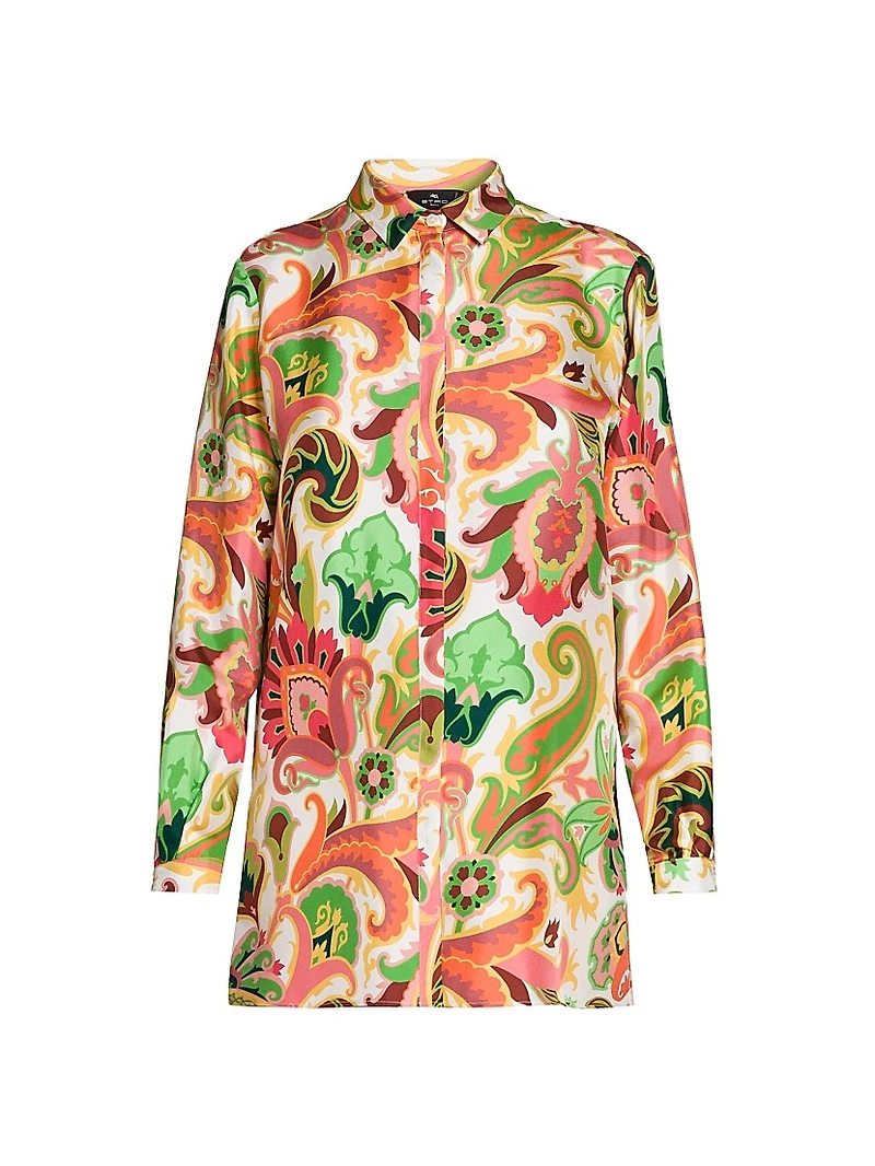 Summer Print Silk Tunic Shirt
