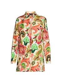 Summer Print Silk Tunic Shirt