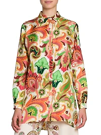 Summer Print Silk Tunic Shirt