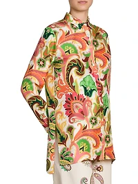 Summer Print Silk Tunic Shirt