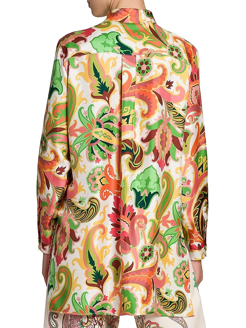 Summer Print Silk Tunic Shirt