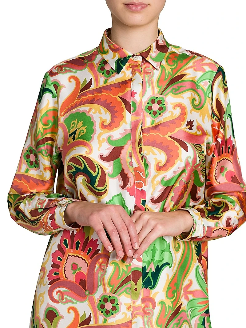 Summer Print Silk Tunic Shirt