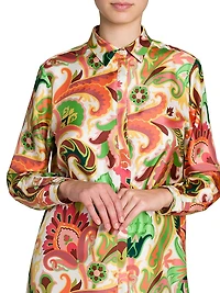 Summer Print Silk Tunic Shirt