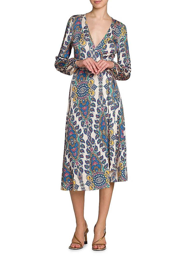 Medallion Jersey Wrap Midi-Dress