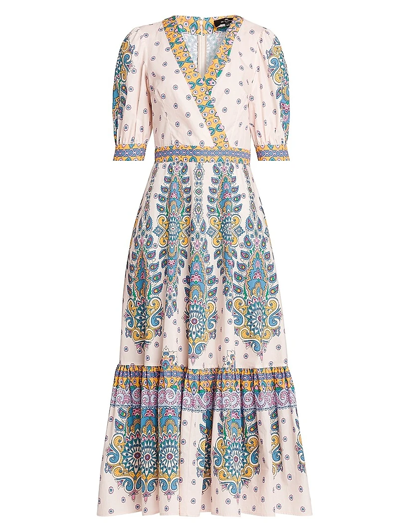 Medallion Cotton V-Neck Midi-Dress