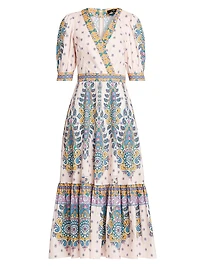 Medallion Cotton V-Neck Midi-Dress