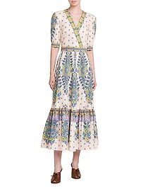 Medallion Cotton V-Neck Midi-Dress