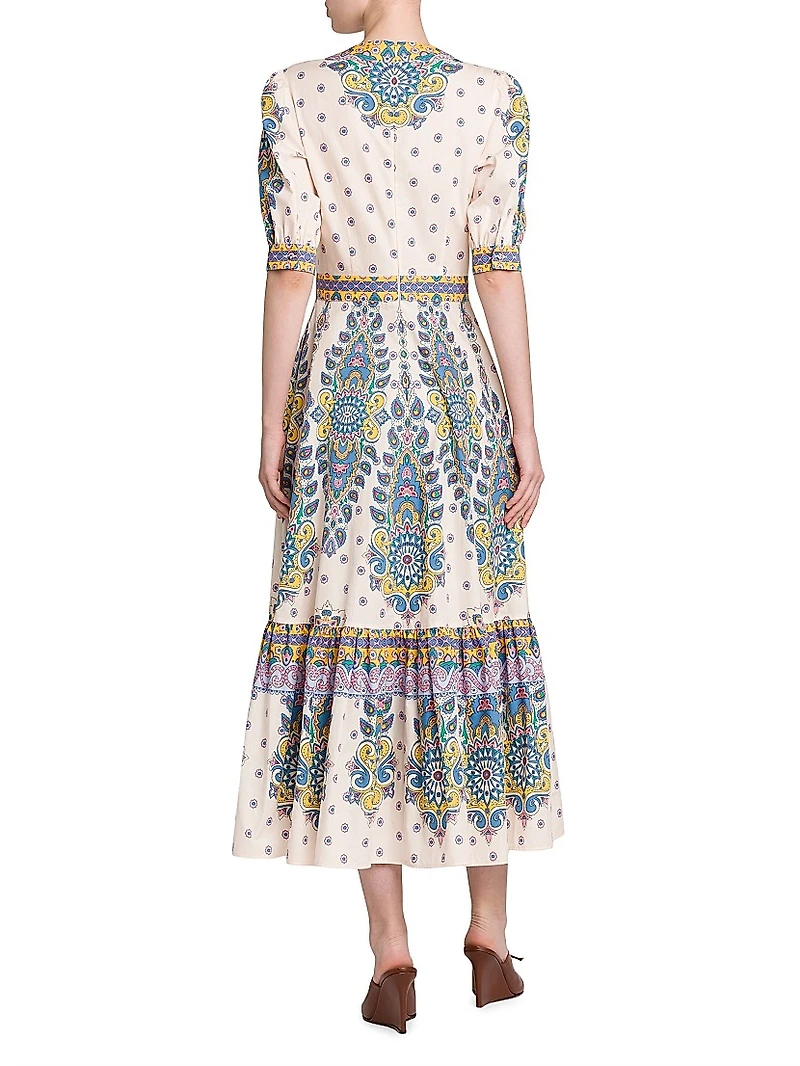 Medallion Cotton V-Neck Midi-Dress