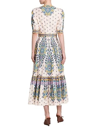 Medallion Cotton V-Neck Midi-Dress
