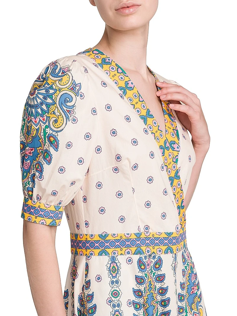 Medallion Cotton V-Neck Midi-Dress