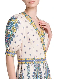 Medallion Cotton V-Neck Midi-Dress
