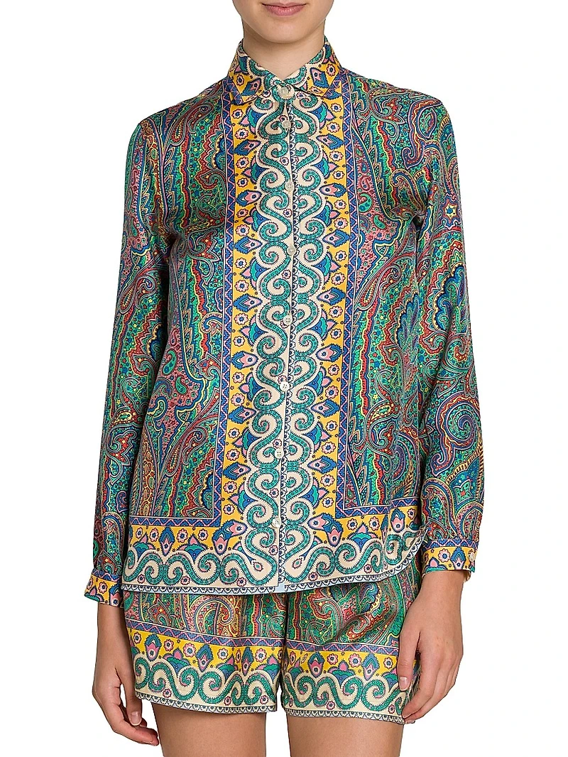 Arnica Print Silk Twill Blouse