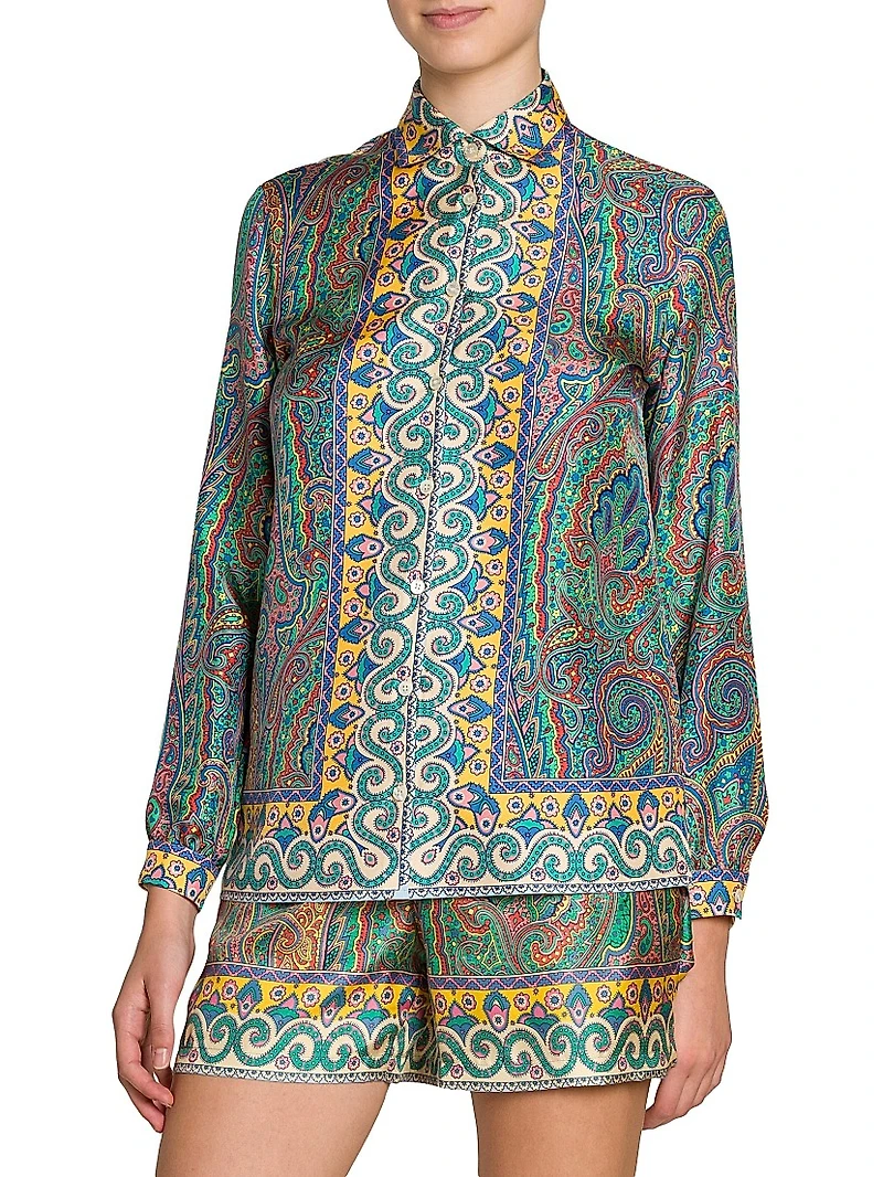 Arnica Print Silk Twill Blouse